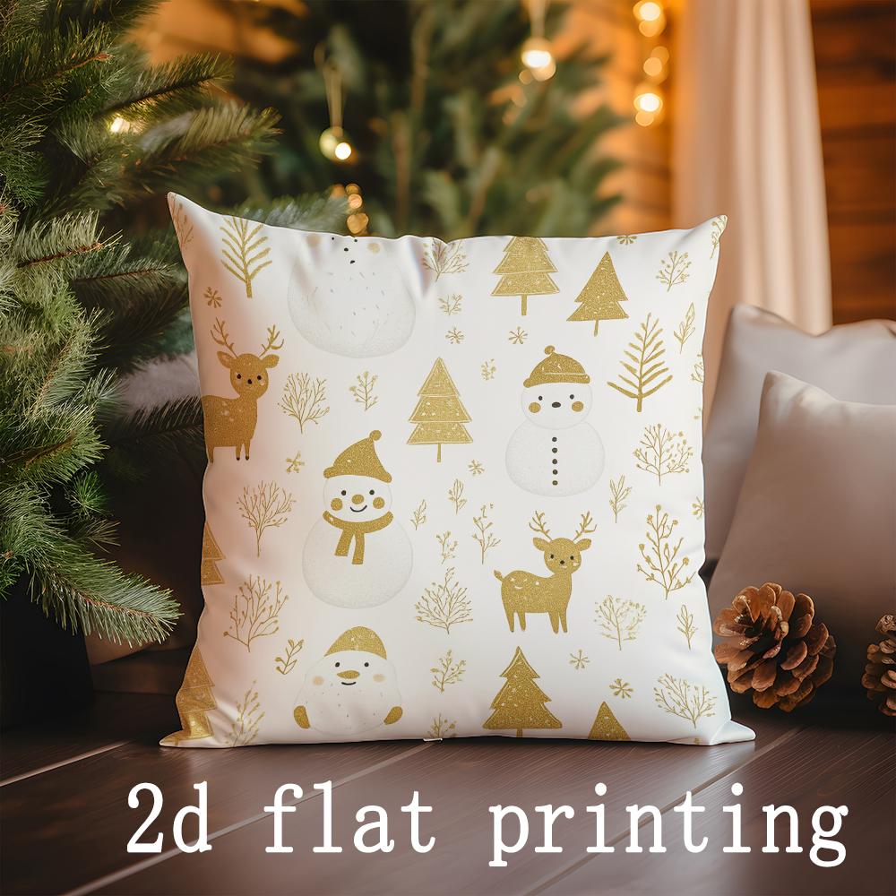 Home Decor Christmas-themed Snowflake & Holiday Pillows Pattern Cushion Cover Suitable for Sofa Bedroom Car Pillow Cover