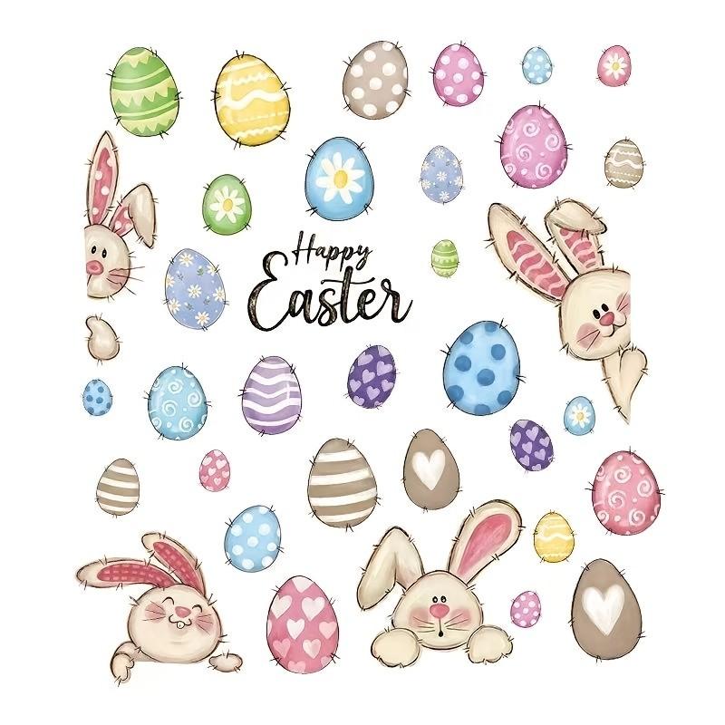 

Easter Sticker Rabbit Egg Cute Cartoon Sticker Living Room Window Decoration Window Stickers Static Stickers AS SHOW