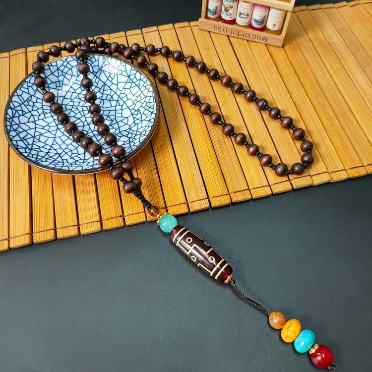 New retro ethnic style safety buckle sweater chain cotton and linen clothing accessories long necklace women