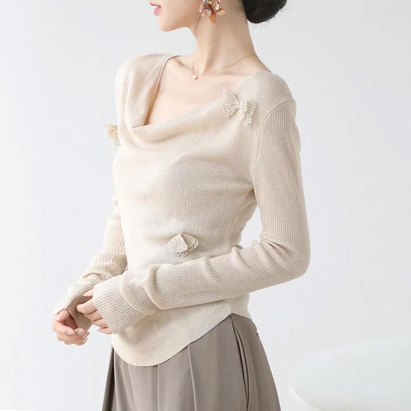 Tops for Women Pullover Long Sleeve V-neck  Autumn Winter Warm Slim Thickened Top