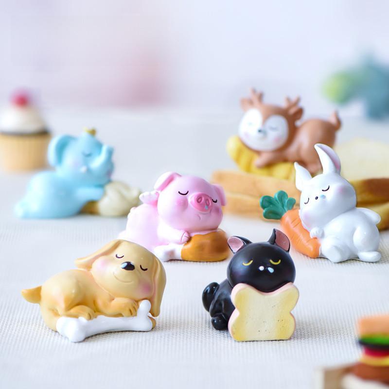 Adorable Resin Miniature Sleeping Animals Cute Pig Rabbit Cat Dog For Diy Fairy Garden