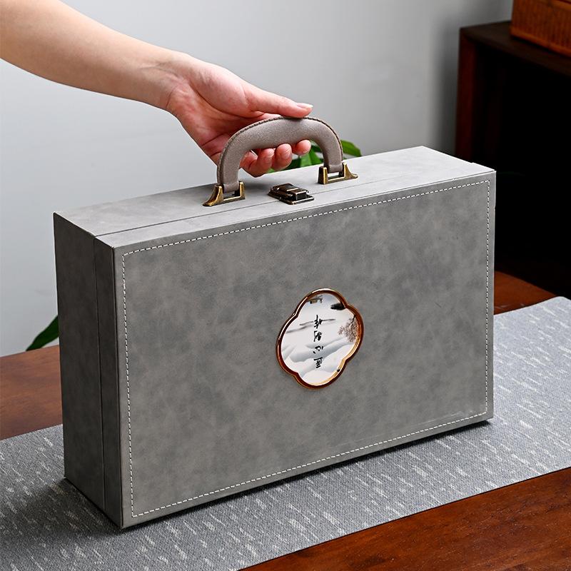 Dehua White Porcelain Kung Fu Suet Jade Tea Set Household Cover Bowl Gift Box Full Set of Jade Porcelain Full Set of Gifts