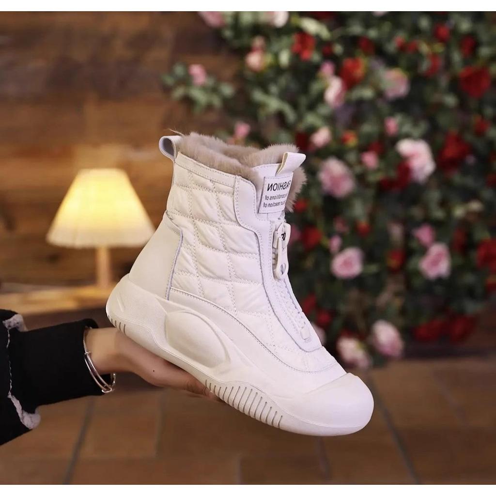 Women's Winter Fur Lined Snow Boots Outdoor Non Slip Faux Leather Ankle Boots With Zipper Thick Sole Warm Plush Lined Bootie High-Top Shoes for Female