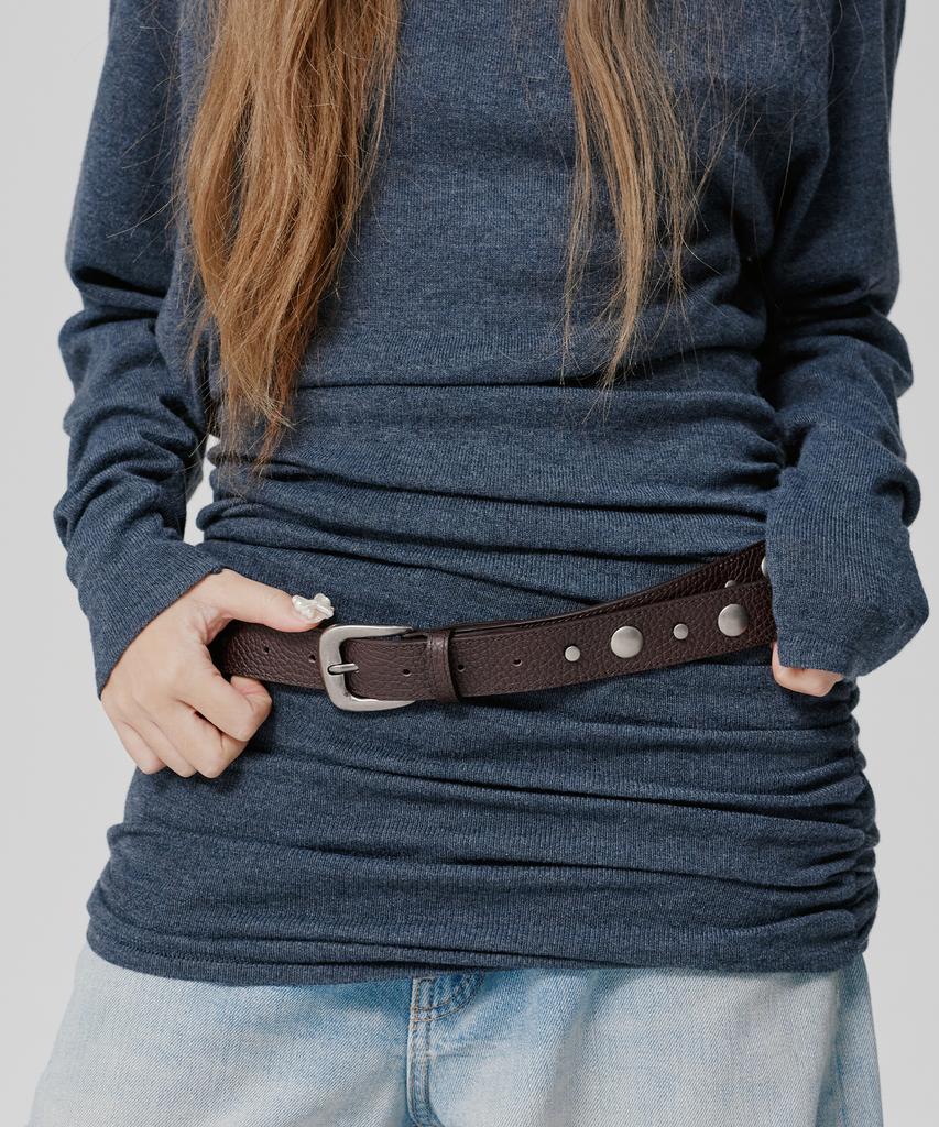 Pineoslupeu Mixed Stud Leather Belt Brown