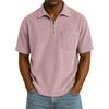 Men's Summer Solid Color Zipper Pocket Lapel Loose Short Sleeve Top