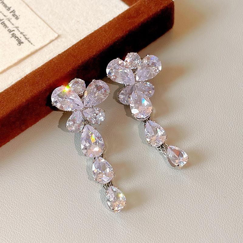 Light luxury butterfly flower zircon water drop necklace high-end dress versatile collarbone chain niche exquisite necklace women