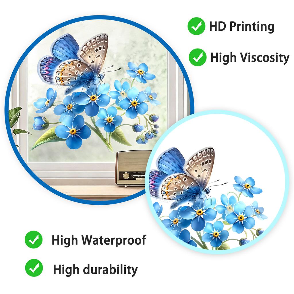 Watercolor Butterfly Static Cling Wall Sticker for Kitchen Balcony Entryway No Glue Decor