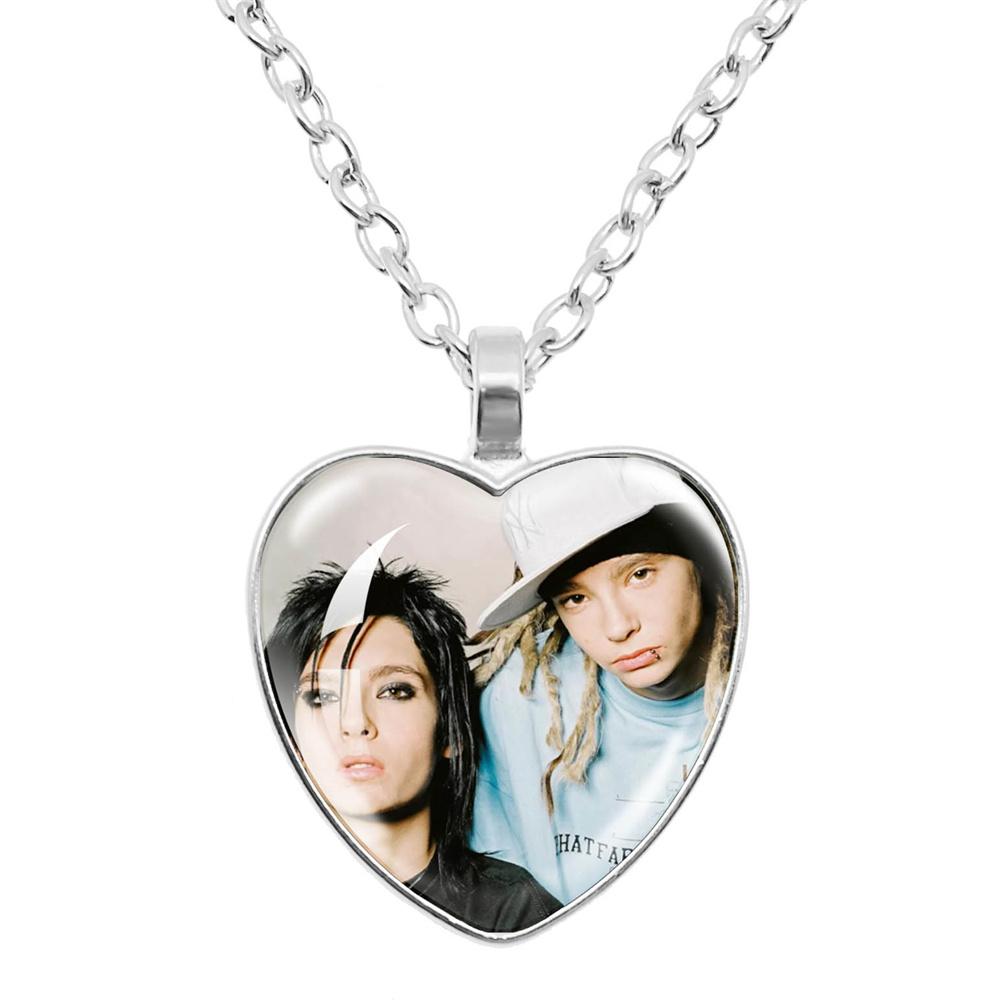 Pop Retro Rock Band Tokio Hotel Glass Heart Shape Pendant Necklace Bill Kaulitz Music Songer Picture Jewelry Charm Fans Gift