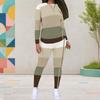 Women Plus Size Round Neck Long Sleeve Printed White Orange Two Piece Fitted Pants Set