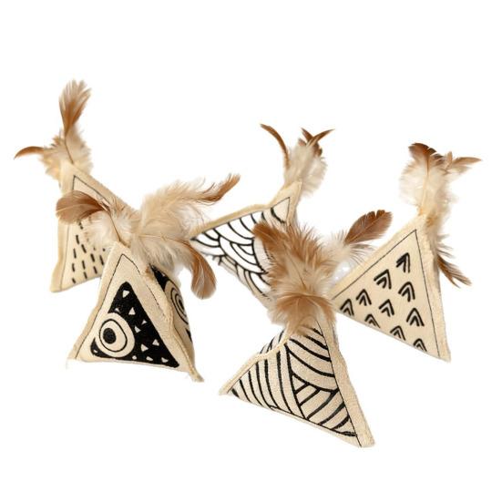 

Пирамидка с кошачьей мятой Игрушка для кошек Холщовая пирамидка Кошачья игрушка-грызун с перьями Колокольчиком Безопасная игрушка для прорезывания зубов котят для игры в помещении Обогащение для одиночной игры Random Style