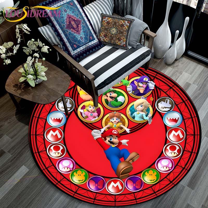 Cartoon Mario Bros Round Carpet Fashion Cartoon Pictures Printed Round Area Rugs Parlor Bedroom Floor Mat Rugs for Bedroom
