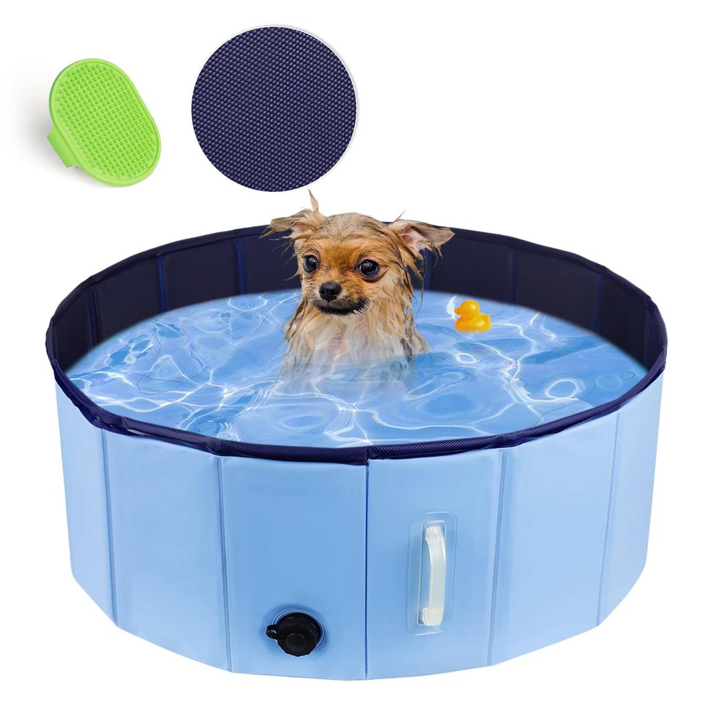 DEWEL Pet Pool for Dogs, Cats, and Kids, Suitable for Small and Medium Dogs, Foldable, Baby-Friendly, Made of PVC Composite Material with Drain Plug