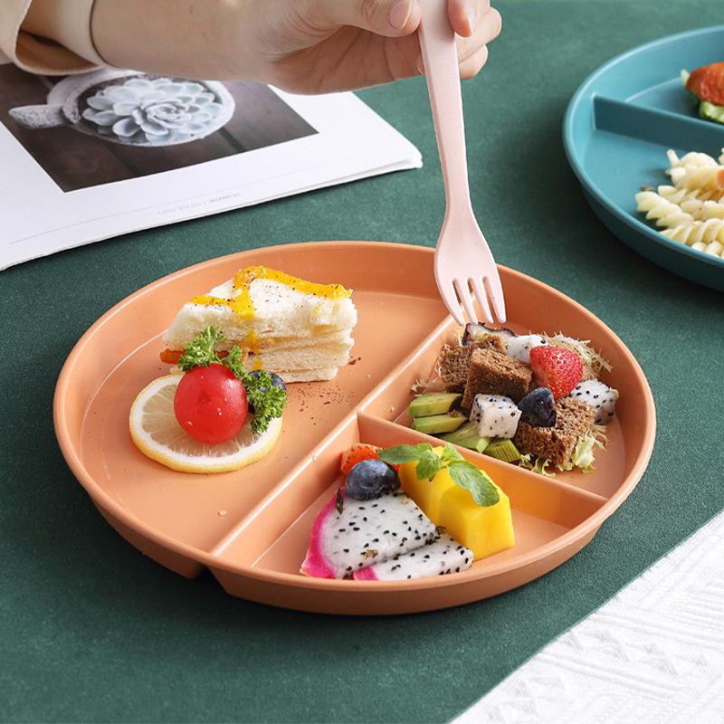 Wheat Straw Round Plate: Anti-Fall, Portion Control, 3-Compartment Design
