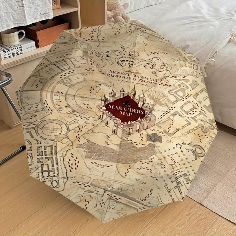 1PC Marauders Map Umbrella-8-Rib Reinforced, Automatic Open, Lightweight & Durable, Cute Fashion Accessory for Outdoor, D2692