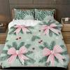 3pcs Christmas Duvet Cover Set with Pink Bow & Pine Branch Snowflake Berry Design - Soft Polyester Bedding, Zipper Closure