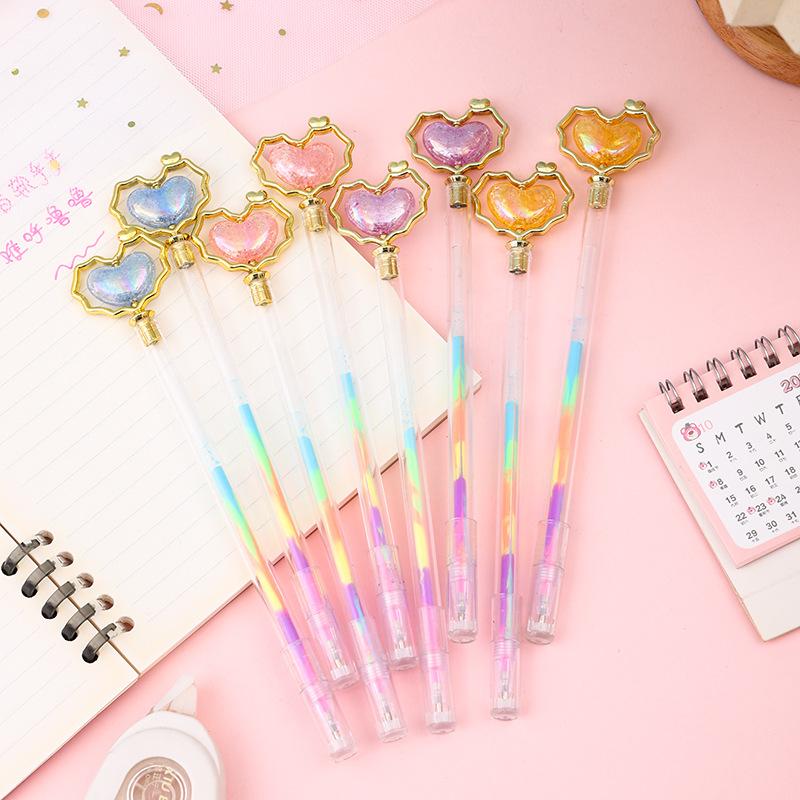 48 Pcs Gradient Heart-shaped Imitation Crystal Gel Pens, 0.5mm Multifunction Colorful Drawing Graffiti School Take Notes Supplies, Smooth Writing, Go