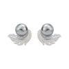 Huitan Micro Pave Cz Earrings with Feather Shape Female Aesthetic Luxury Zircon Chic Simulated Pearl Accessories for Engagement