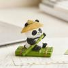 Resin Fishing Panda Outdoor Statues Bamboo Hat Adorable Animal Bonsai Pond Aquarium Tabletop Home Room Bedroom Decor Gift