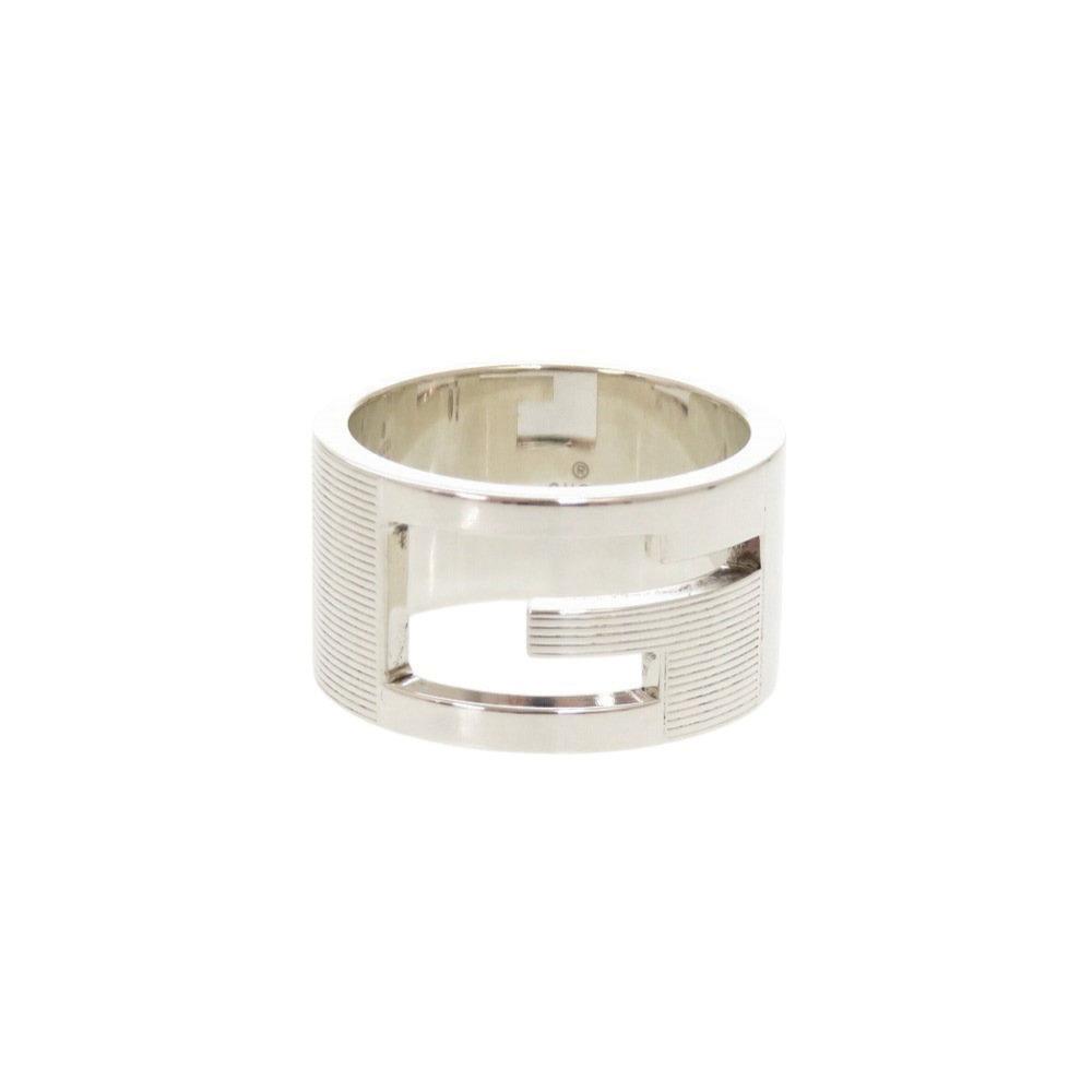 Used AUTHENTIC GUCCI Branded Cutout G WideRing Silver Silver925