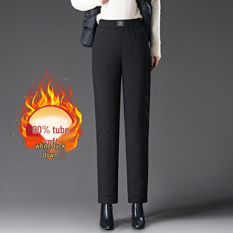 

Зимние теплые хлопковые брюки на флисовой подкладке для мам - Толстые, непродуваемые, прямого кроя, идеально подходят для женщин среднего и пожилого возраста, с наполнителем из утиного пуха Size 32: 135-145 lbs