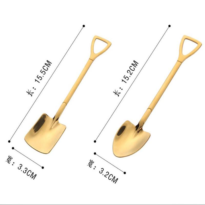 2PCS/set Stainless Steel Iron Shovel Spoon Coffee Ice Cream Spoon Engineering Shovel Retro Cute Square Head Spoon Kitchen Gadget