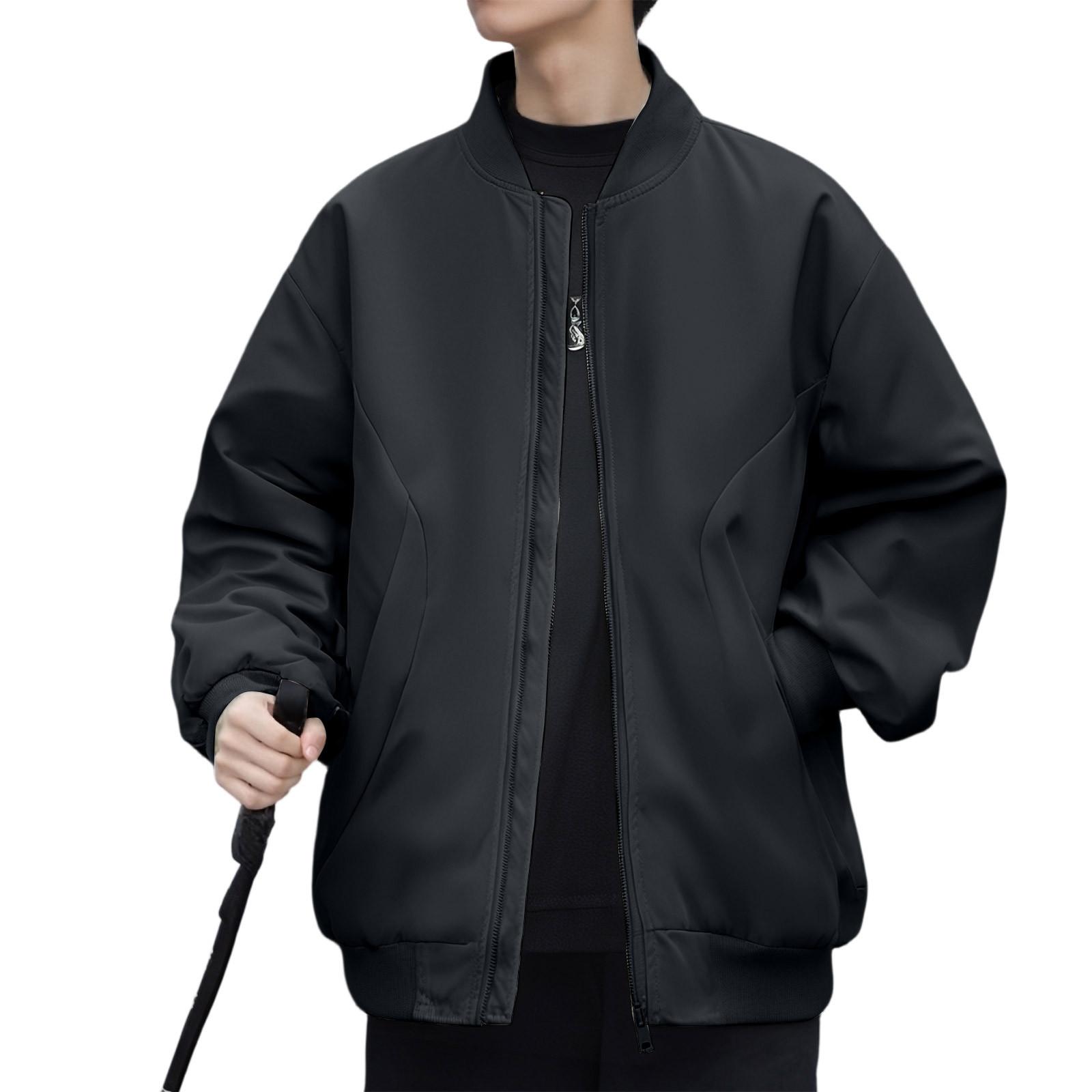 

Мужская куртка на молнии, повседневная куртка с длинными рукавами и капюшоном на молнии XXL чёрный