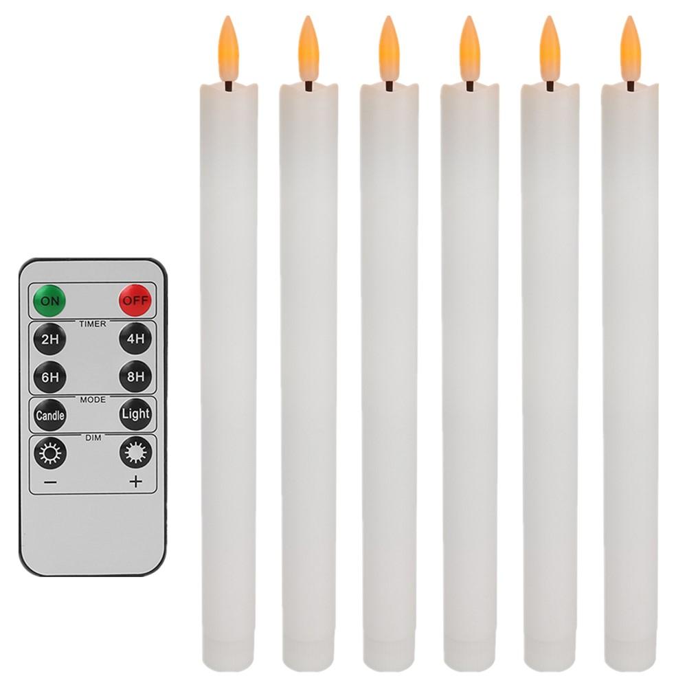 Flameless Ivory Taper Candles Flickering with 10-Key Remote Led Warm 3D Wick Light Window Candles Christmas Home Wedding Decor