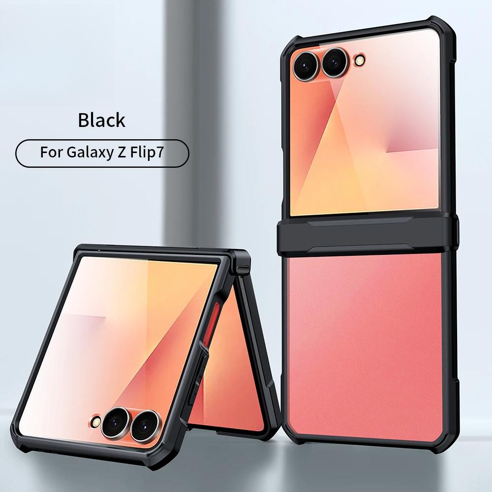 Xundd For Samsung Galaxy Z Flip 7 5 Z Flip 6 7 5G Case Airbag Shockproof Acrylic+TPU+Glass Back Cover