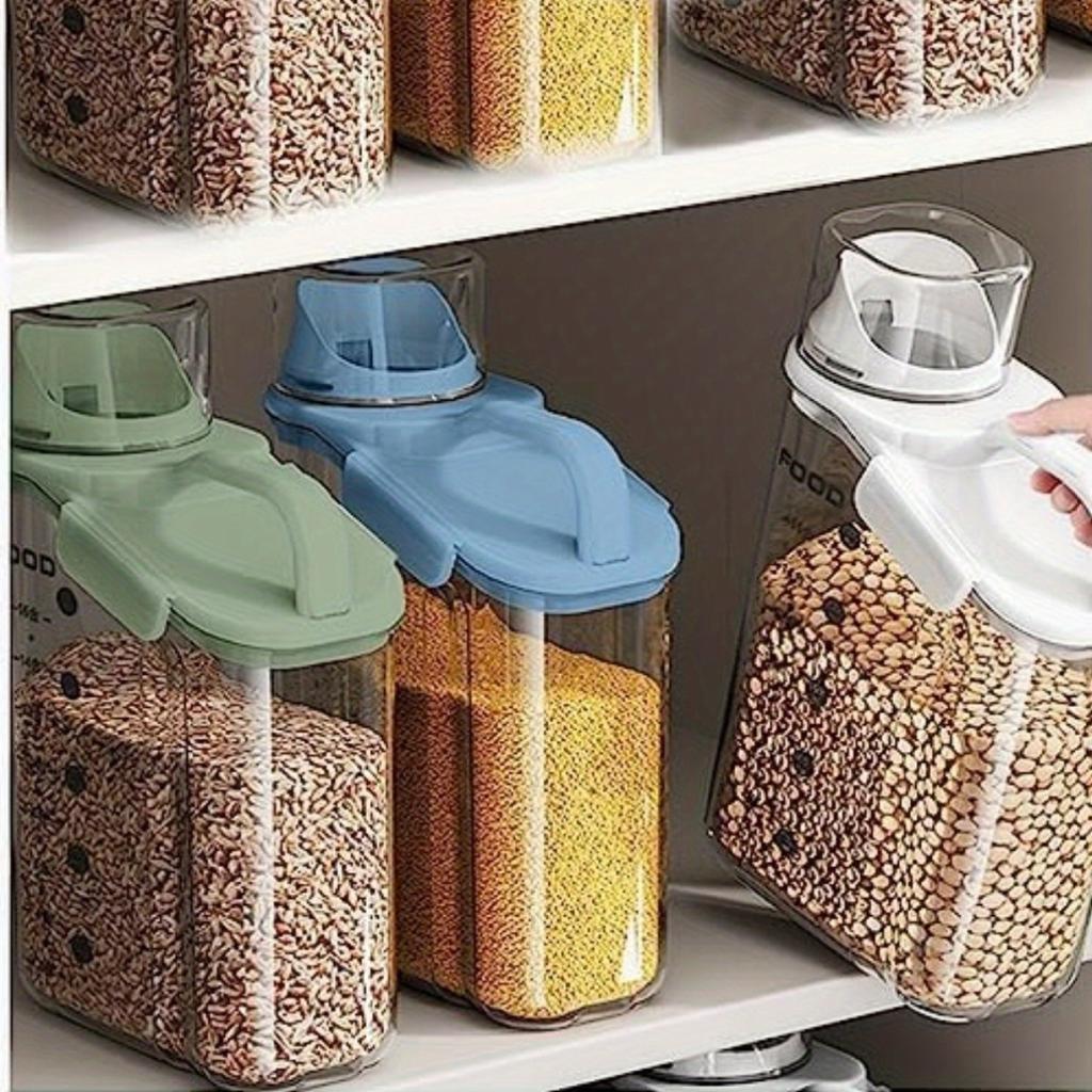 2pcs 2.8L Airtight Cereal Containers with Pouring Spout , Measuring Cup , BPA Free Plastic, Reusable, Square Design for Flour, Grain, Rice Storage