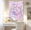 Kawaii Y2K Anime Style Pastel Girls Wall Tapestry Sweet Lolita Aesthetic Wall Hanging Polyester Home Room Decor