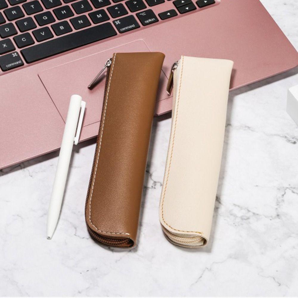 Large Capacity PU Pencil Bags PU Leather Pen Bags Lightweight Pen Holder  Office Supplies
