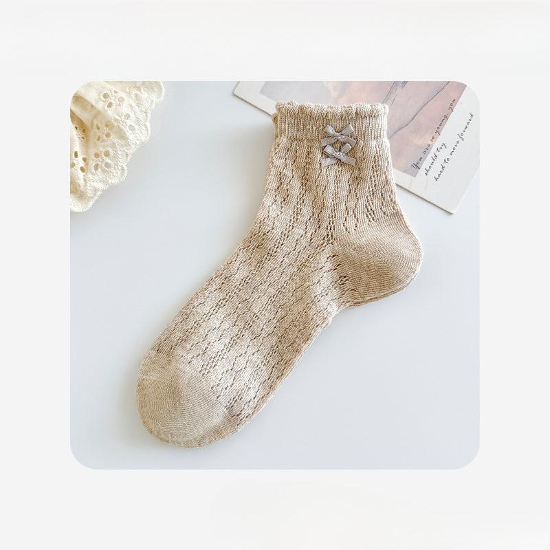 

Женские летние тонкие носки из хлопка с кружевом агарик и бантом, балетные сетчатые дышащие короткие носки 1 pair хаки