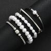 5pcs Simple Beaded Pearl Design Bracelet Set For Women Vintage Silver Color Charm Bangles Holiday Date Daily Party Jewelry Gifts
