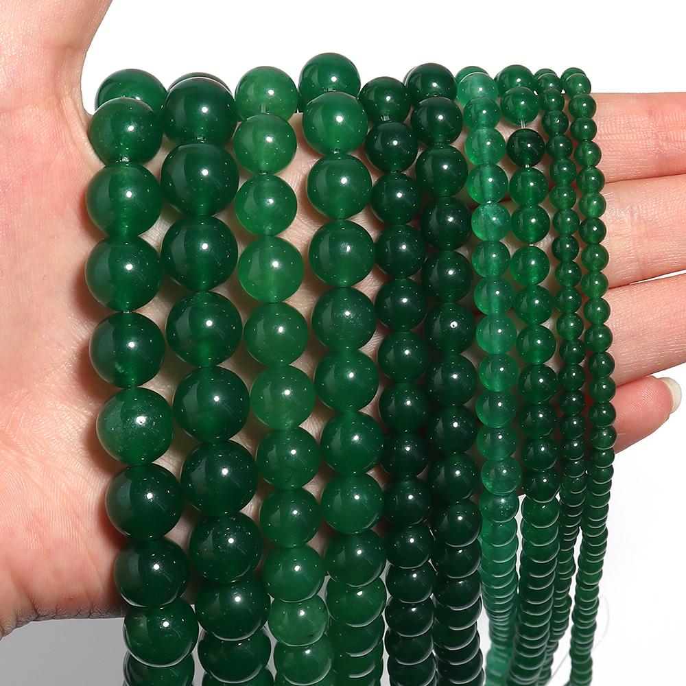 Natural Stone Beads 4 6 8 10 12 mm Dark Green Chalcedony Jade Round Loose Spacer Beads For Jewelry Making DIY Bracelets Necklace