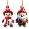 2 Pcs Christmas Ornaments Cartoon Snowman Santa Claus Acrylic Pendant Xmas Tree Hanging Decoration for Holiday Party Decor Car Accessories