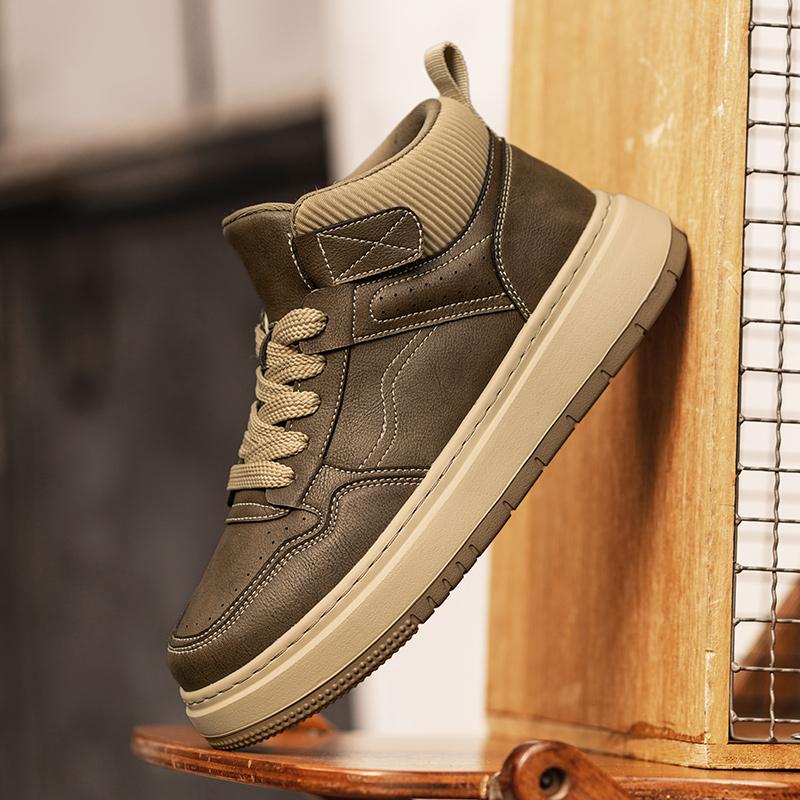 Fashion Platform Men's Outdoor Shoes High Top Retro Leahter Shoes Comfort Anti Slip Male Ankle Boots Versatile Motocross Boots