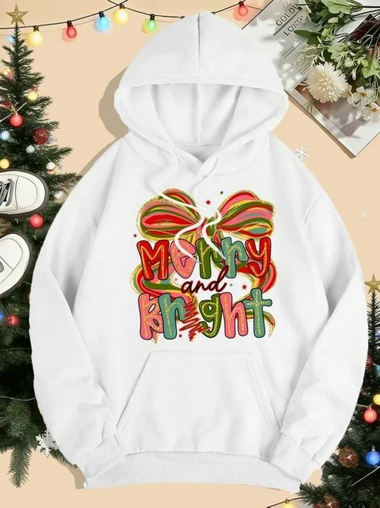 Merry & Bright Bow Print Women's Hoodie - Autumn/Winter Loose Pullover