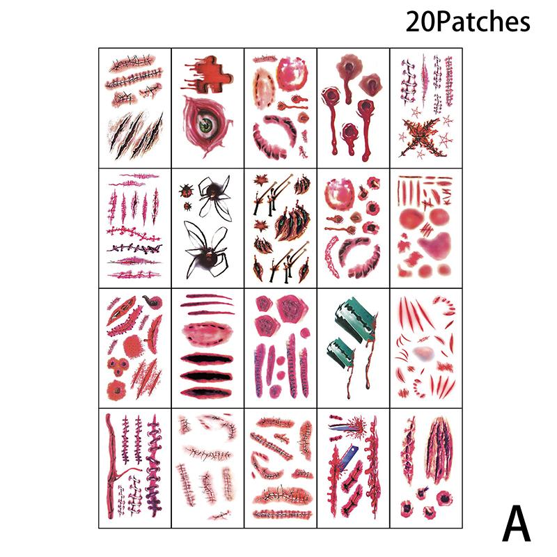 20/30/50 Sheets Halloween Terror Wound Temporary Tattoo Waterproof Realistic Blood Tattoos Injury Scar Tattoo Stickers For Body