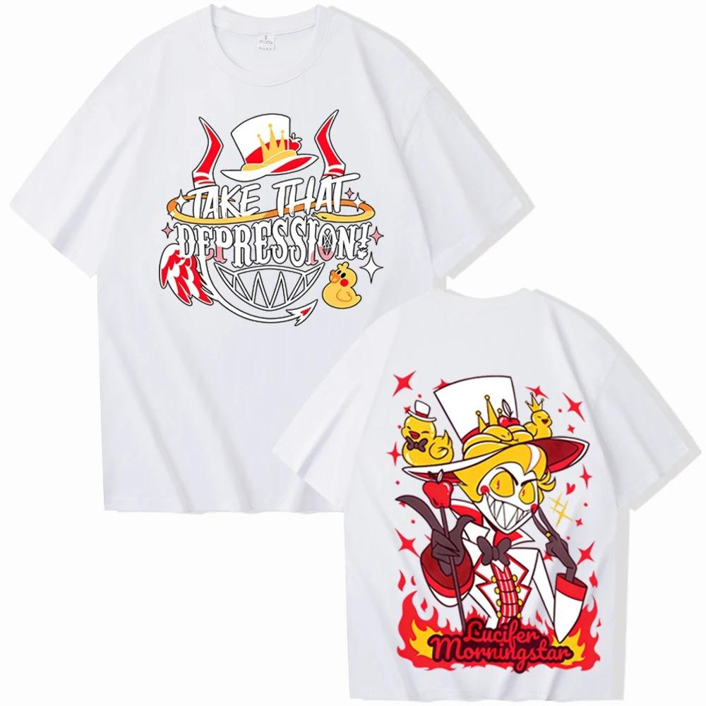 

2026 New Hazbin Hotel Lucifer Graphic Design Graphic Print Oversized T-shirt Man Woman Short Sleeve O-neck Casual T-Shirt Gif... 5XL