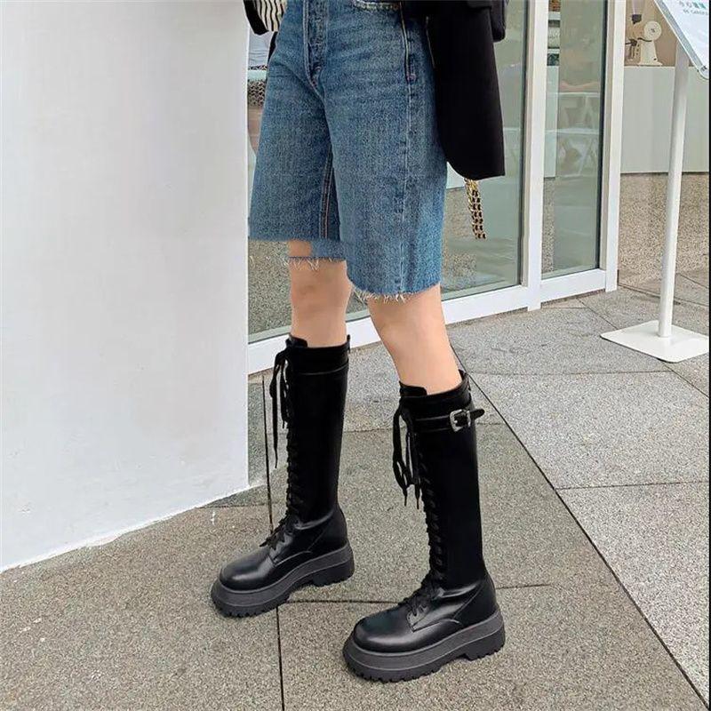 Ladies Boots Platform Punk Footwear Lace-up Biker Shoes For Women Western With Laces High Quality Pu On Offer Elegant Classy Y2k