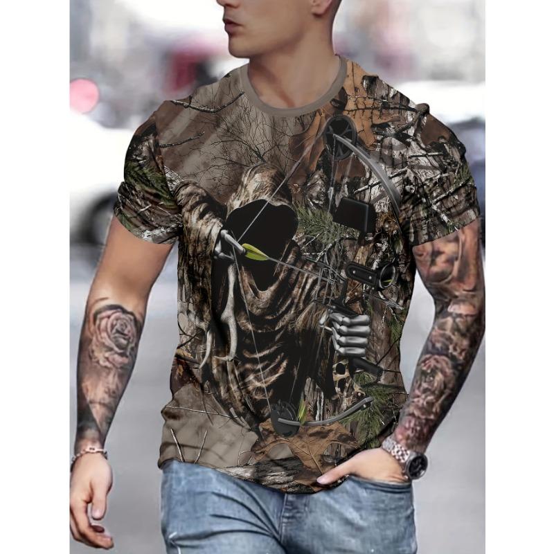 Men's Plus Size 3D Deer Print T-Shirt - Oversized Fit Suitable for Outdoor Sports & Casual Wear,