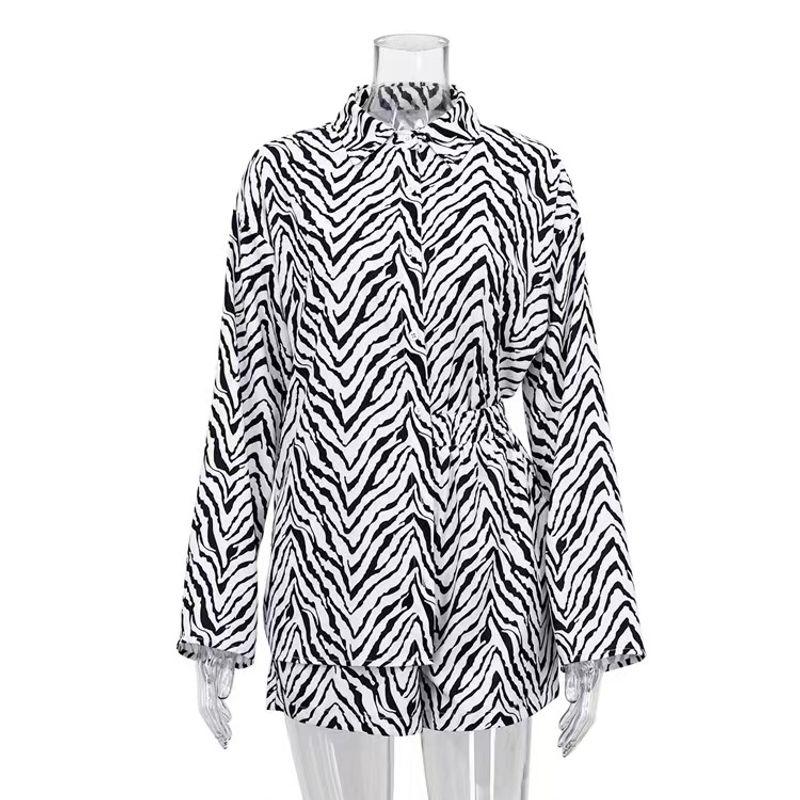

Fashion New Arrival Fashion Loose Black and White Stripes Shirt Shorts Suit Stripe Shirt Shorts Suit Black S