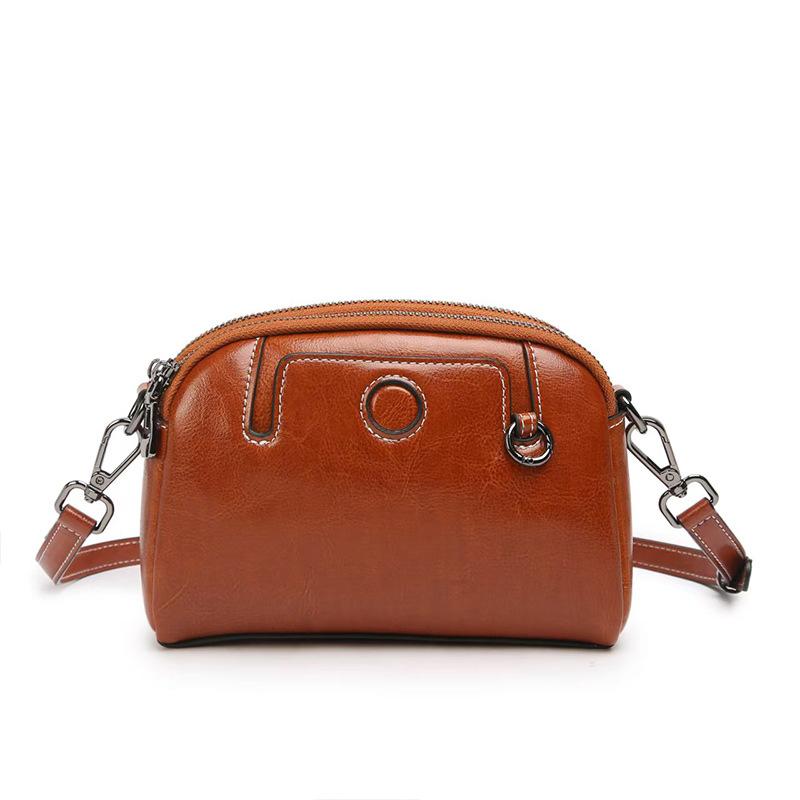 Oil Wax Cowhide Women's Bag 2025 New Fashion Versatile Small Square Bag Genuine Leather Bag Multi-Pocket Crossbody Small Bag
