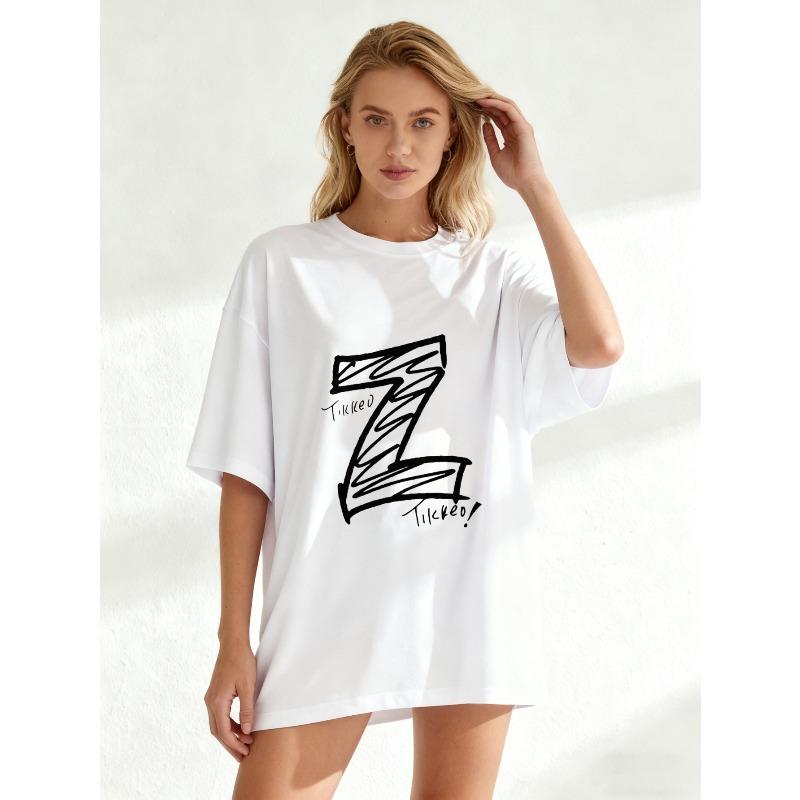Oversized T Shirt Black Z Letter Graphic Print For Casual Wear
