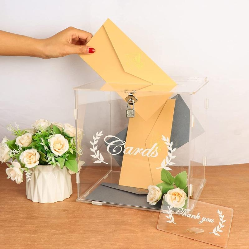 Acrylic Card Box for Wedding Reception Clear Card Box with Lock Gift Card Box Money Box Holder for Reception Anniversity