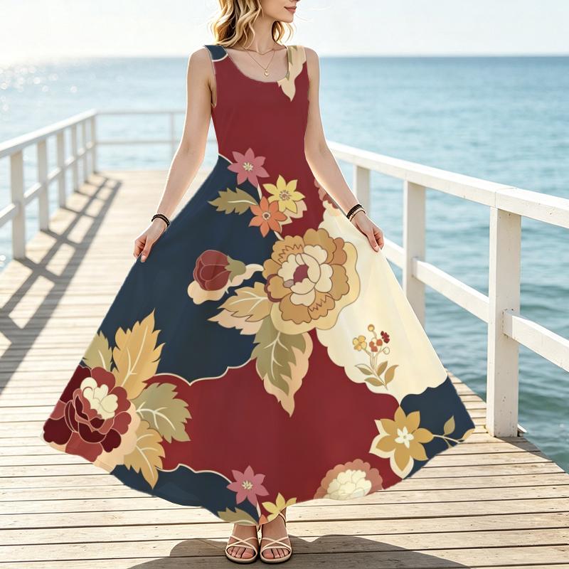 Women's Sleeveless Flared Maxi Dress,Lightweight Elegant Long Dress for Daily Commute,Beach Vacation,Casual Wear