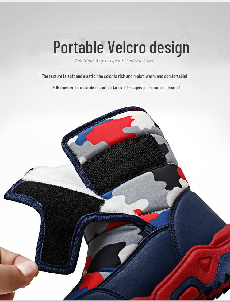 2024 Cizme de zăpadă de catifea și calde de iarnă, de camuflaj, pentru copii medii și mari