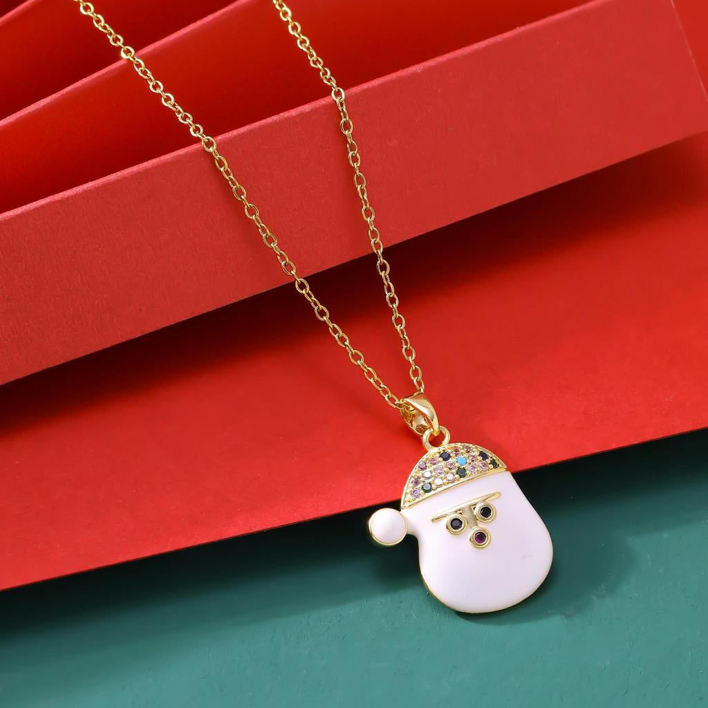 Women's Santa Claus Enamel Pendant Necklace, Non-Fading Rhinestone, Light Luxury Holiday Jewelry
