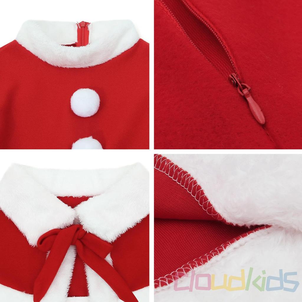 Cloudkids Christmas Santa Cosplay Haunted School Cultural Carnivals Girls' Costume, Dress, House, Transformation, Events, Festivals, Festivals, (Red,