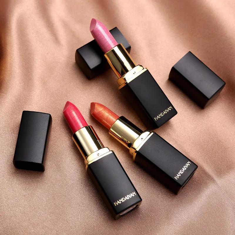 HANDAIYAN Waterproof Nude Glitter Lipstick Makeup Long Lasting Velve Red Sexy Shimmer Lip Stick Shiny Lipstick Makeup Cosmetics